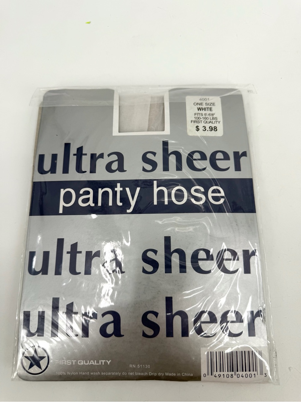 Ultra Sheer Pantyhose One Size White VTG 100% Nylon SEALED